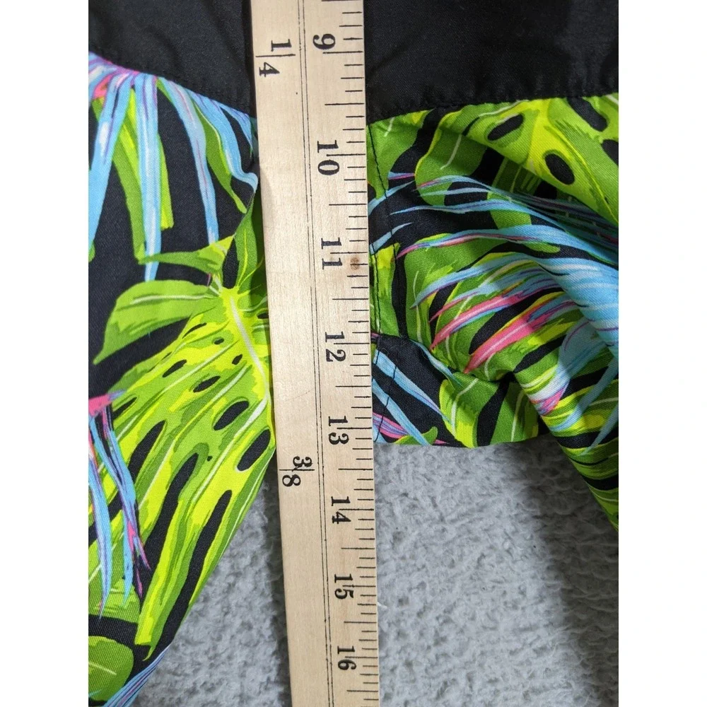 Faded Glory Swim Board Shorts Mens Medium Black Green Tropical Surfer Y2K Skater
